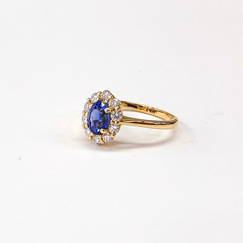 Bague 55 Bague marguerite en or jaune 18K, saphir et diamants 58 Facettes BAG.MARGT.S.FIL.FA69