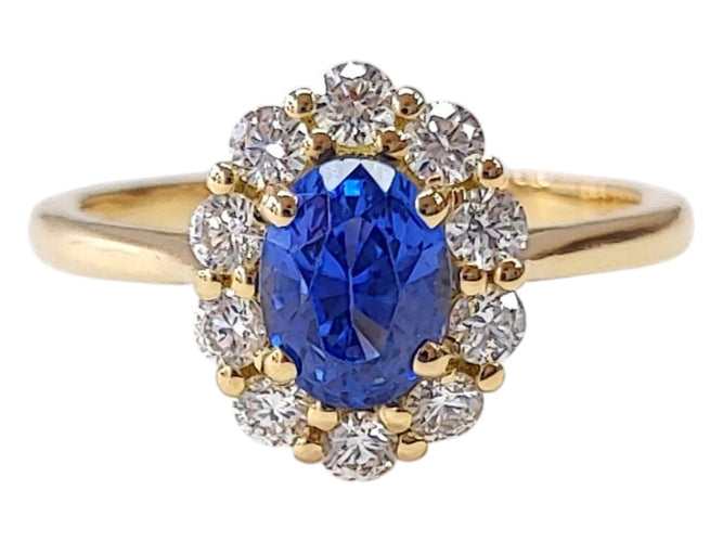 Bague 55 Bague marguerite en or jaune 18K, saphir et diamants 58 Facettes BAG.MARGT.S.FIL.FA69