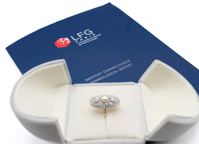 Bague 54 Bague marquise en platine avec perle fine et diamants 58 Facettes 250452
