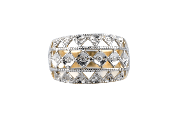 Bague 56 Bague ajourée en or jaune et blanc 18K sertie de diamants 58 Facettes BGDIAM5489-107