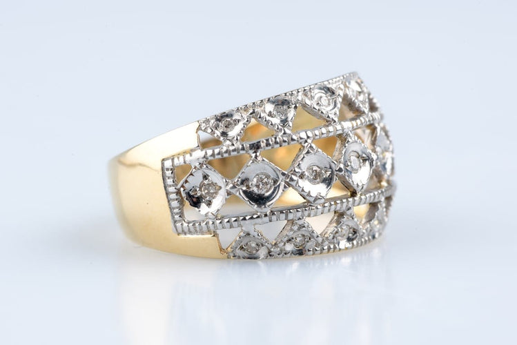 Bague 56 Bague ajourée en or jaune et blanc 18K sertie de diamants 58 Facettes BGDIAM5489-107