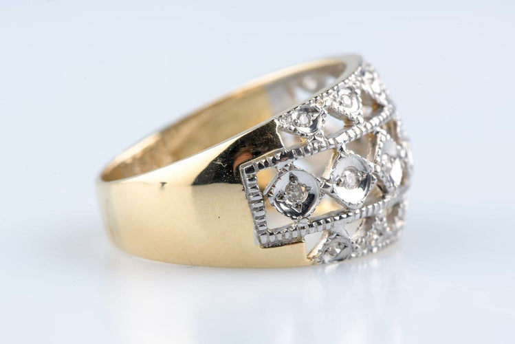 Bague 56 Bague ajourée en or jaune et blanc 18K sertie de diamants 58 Facettes BGDIAM5489-107