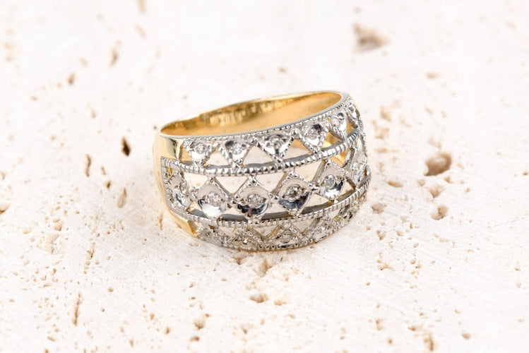 Bague 56 Bague ajourée en or jaune et blanc 18K sertie de diamants 58 Facettes BGDIAM5489-107