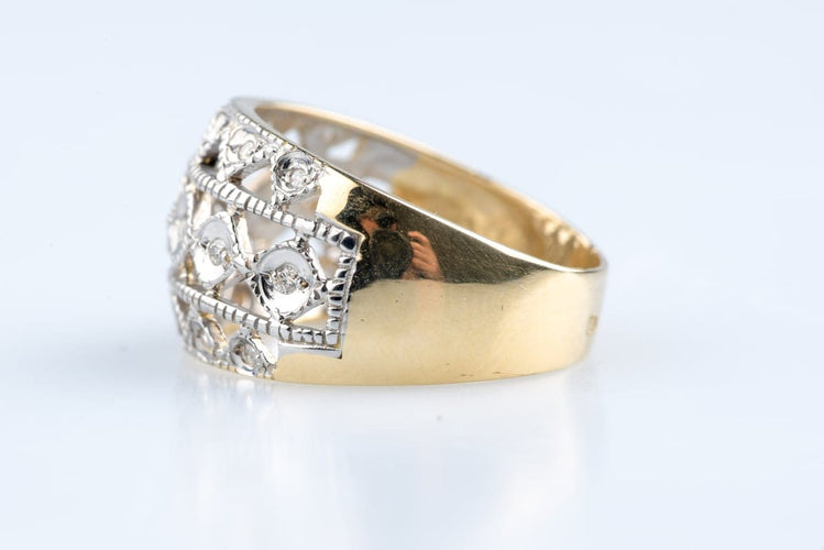 Bague 56 Bague ajourée en or jaune et blanc 18K sertie de diamants 58 Facettes BGDIAM5489-107