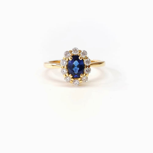 Bague 55 Bague marguerite entourage en or jaune 18K saphir et diamants 58 Facettes MARGT.S.Pont-FA.67