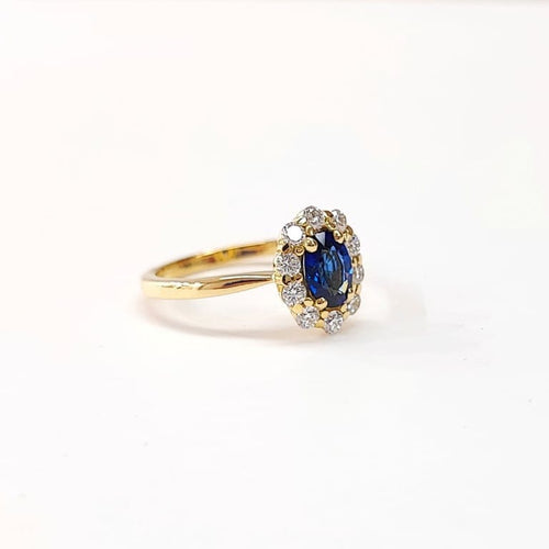 Bague 55 Bague marguerite entourage en or jaune 18K saphir et diamants 58 Facettes MARGT.S.Pont-FA.67