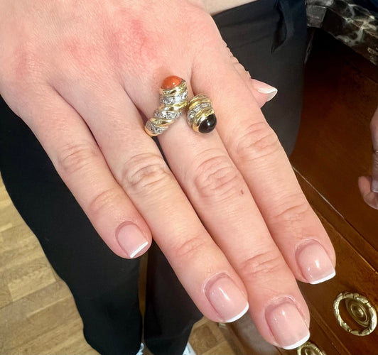 Bague 54 Kutchinsky - Bague Toi & Moi en or jaune 18 carats, corail, onyx et diamants 58 Facettes BS172