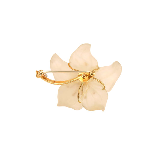 Broche Broche lys vintage en or jaune 18 carats, cristal de roche et diamants 58 Facettes BRO38