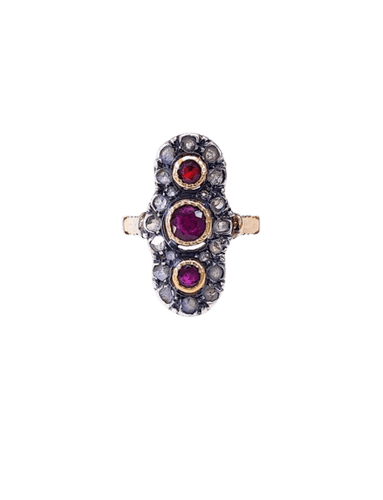 Bague 56 Bague marquise ancienne en or 18k, rubis et diamants taille rose 58 Facettes Marq.Rub.DV