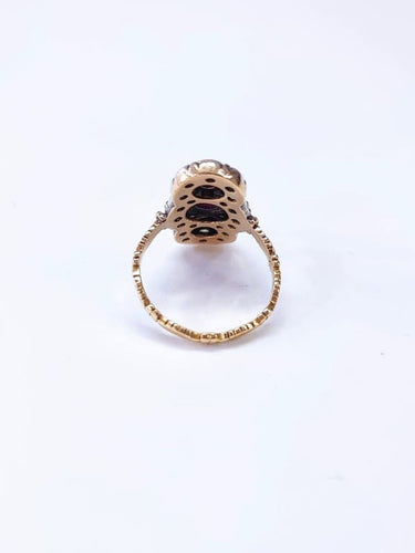 Bague 56 Bague marquise ancienne en or 18k, rubis et diamants taille rose 58 Facettes Marq.Rub.DV