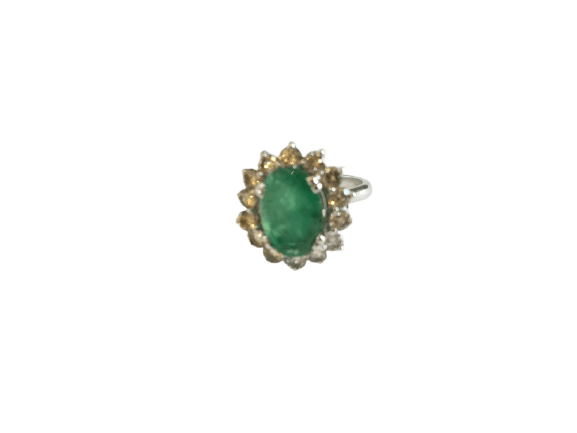 Bague 51 Bague marguerite - Émeraude et diamants en or blanc 750 58 Facettes 01348