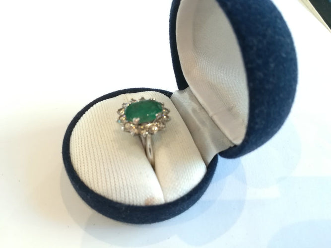 Bague 51 Bague marguerite - Émeraude et diamants en or blanc 750 58 Facettes 01348