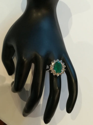 Bague 51 Bague marguerite - Émeraude et diamants en or blanc 750 58 Facettes 01348