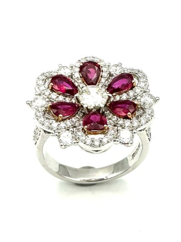 Bague 60 Mouawad - Bague marguerite en or blanc 18K, diamants et rubis 58 Facettes MOUAWAD Bague