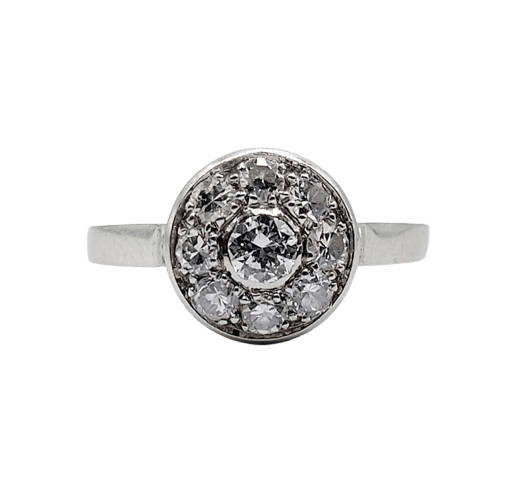 Bague 53 Bague marguerite Art déco en platine et diamants 0,55 ct 58 Facettes A06699