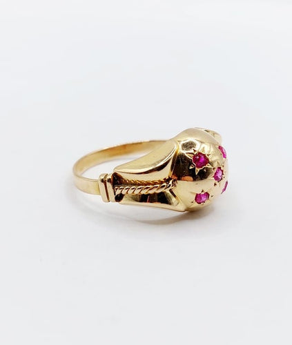Bague 55.5 Bague dôme en or rose 18k aux rubis synthétiques, circa 1950 58 Facettes A06700