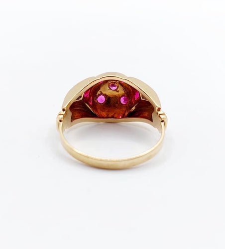 Bague 55.5 Bague dôme en or rose 18k aux rubis synthétiques, circa 1950 58 Facettes A06700