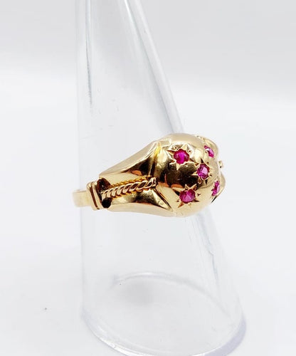 Bague 55.5 Bague dôme en or rose 18k aux rubis synthétiques, circa 1950 58 Facettes A06700