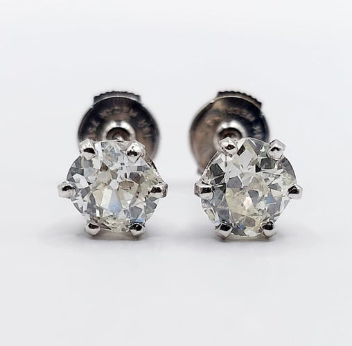 Boucles d'oreilles Puces d’oreilles en or blanc 18k avec diamants taille ancienne 2,00 ct 58 Facettes A06701