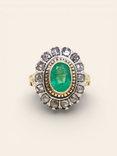 Bague 52 Bague ancienne or argent émeraude ovale diamants 58 Facettes 1174.7