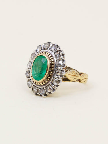 Bague 52 Bague ancienne or argent émeraude ovale diamants 58 Facettes 1174.7