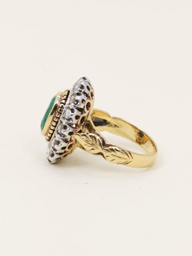 Bague 52 Bague ancienne or argent émeraude ovale diamants 58 Facettes 1174.7