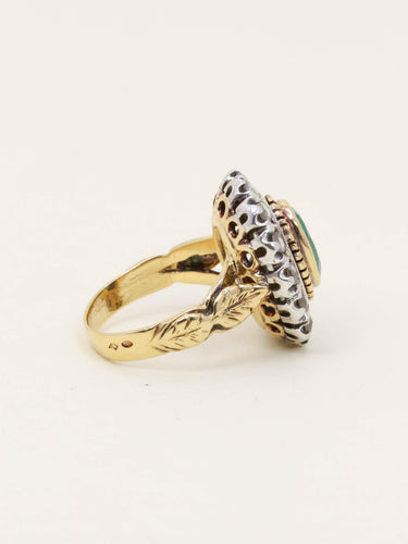 Bague 52 Bague ancienne or argent émeraude ovale diamants 58 Facettes 1174.7