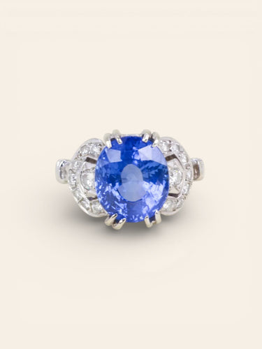 Bague 54 Bague Art Déco saphir Ceylan non chauffé 7,37 carats 58 Facettes 1180