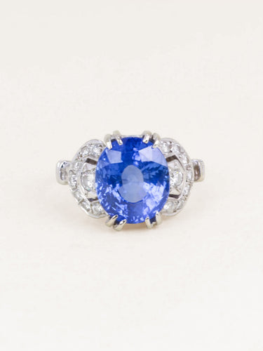 Bague 54 Bague Art Déco saphir Ceylan non chauffé 7,37 carats 58 Facettes 1180