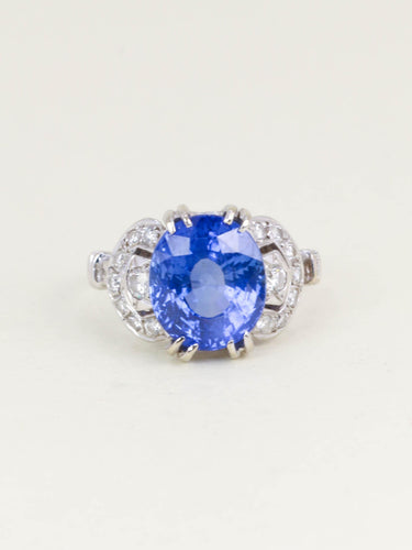 Bague 54 Bague Art Déco saphir Ceylan non chauffé 7,37 carats 58 Facettes 1180