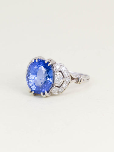 Bague 54 Bague Art Déco saphir Ceylan non chauffé 7,37 carats 58 Facettes 1180