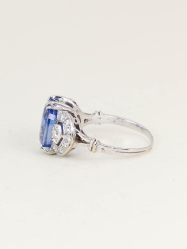 Bague 54 Bague Art Déco saphir Ceylan non chauffé 7,37 carats 58 Facettes 1180