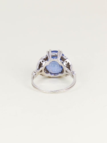 Bague 54 Bague Art Déco saphir Ceylan non chauffé 7,37 carats 58 Facettes 1180