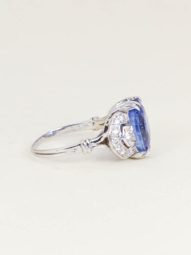 Bague 54 Bague Art Déco saphir Ceylan non chauffé 7,37 carats 58 Facettes 1180