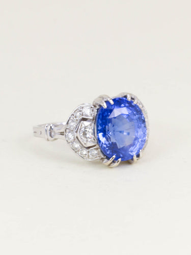 Bague 54 Bague Art Déco saphir Ceylan non chauffé 7,37 carats 58 Facettes 1180