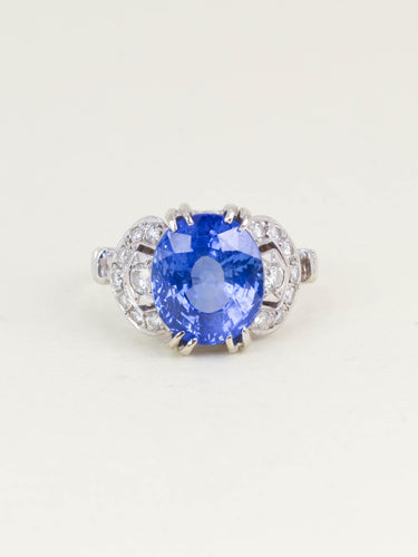 Bague 54 Bague Art Déco saphir Ceylan non chauffé 7,37 carats 58 Facettes 1180