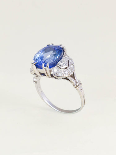Bague 54 Bague Art Déco saphir Ceylan non chauffé 7,37 carats 58 Facettes 1180