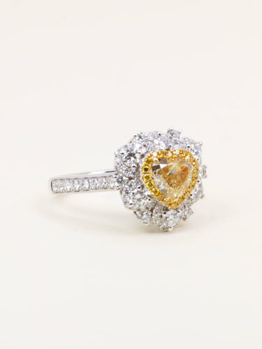 Pendentif Bague Diamant coeur jaune Fancy Yellow 1 carat convertible Pendentif 58 Facettes 1214.2