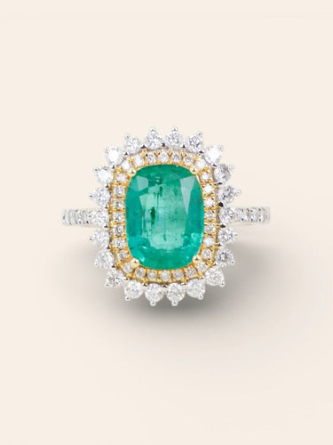 Bague 53 Bague or blanc émeraude 2,17 carats entourage diamants 58 Facettes 1214.3