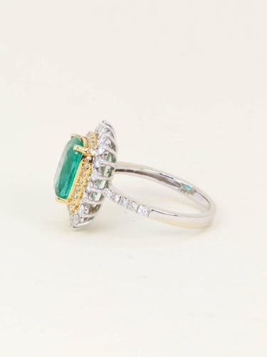 Bague 53 Bague or blanc émeraude 2,17 carats entourage diamants 58 Facettes 1214.3