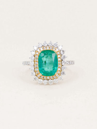 Bague 53 Bague or blanc émeraude 2,17 carats entourage diamants 58 Facettes 1214.3