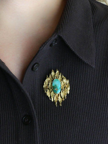 Pendentif Broche Pendentif or jaune turquoise matrix 58 Facettes 1221