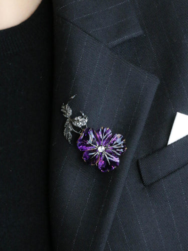 Broche Broche trembleuse or argent améthyste diamants taille rose 58 Facettes 1170.3
