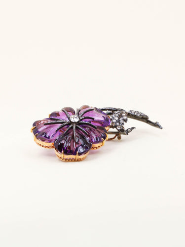 Broche Broche trembleuse or argent améthyste diamants taille rose 58 Facettes 1170.3