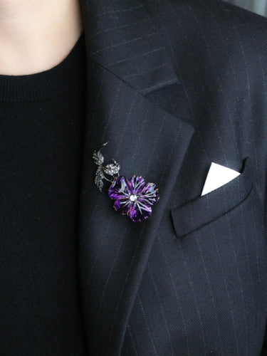 Broche Broche trembleuse or argent améthyste diamants taille rose 58 Facettes 1170.3