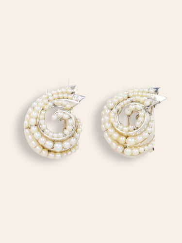 Boucles d'oreilles Double clips coquillage or blanc perles fines 58 Facettes 1232.2