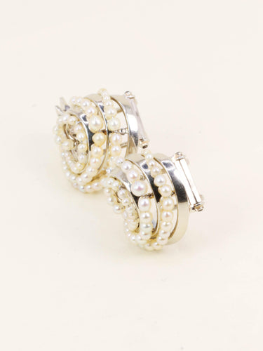 Boucles d'oreilles Double clips coquillage or blanc perles fines 58 Facettes 1232.2