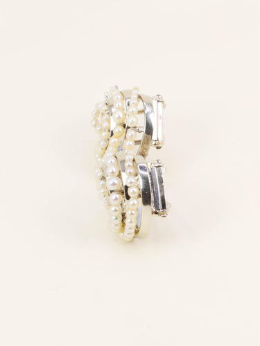 Boucles d'oreilles Double clips coquillage or blanc perles fines 58 Facettes 1232.2