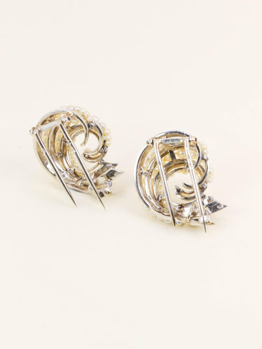 Boucles d'oreilles Double clips coquillage or blanc perles fines 58 Facettes 1232.2