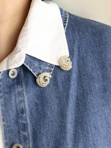 Boucles d'oreilles Double clips coquillage or blanc perles fines 58 Facettes 1232.2